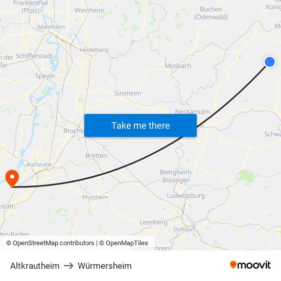 Altkrautheim to Würmersheim map