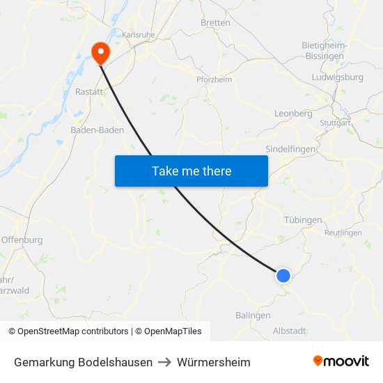 Gemarkung Bodelshausen to Würmersheim map