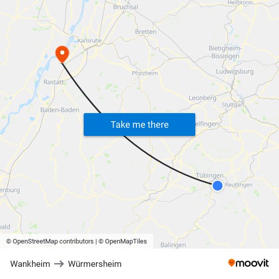 Wankheim to Würmersheim map