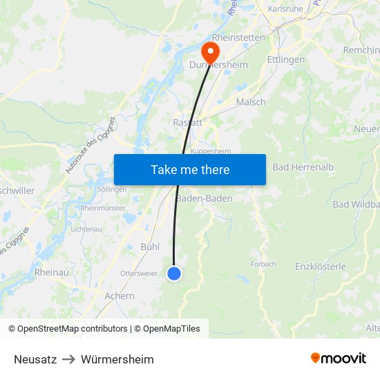 Neusatz to Würmersheim map