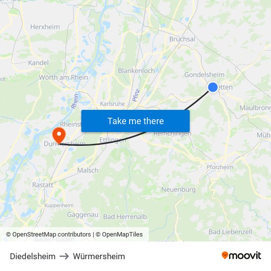 Diedelsheim to Würmersheim map