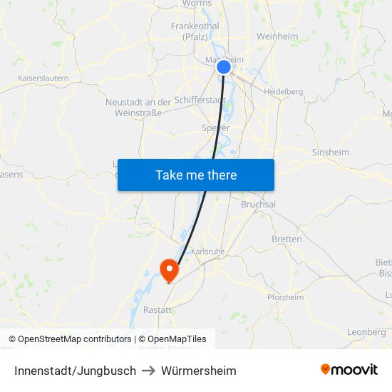 Innenstadt/Jungbusch to Würmersheim map