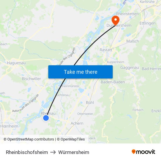 Rheinbischofsheim to Würmersheim map