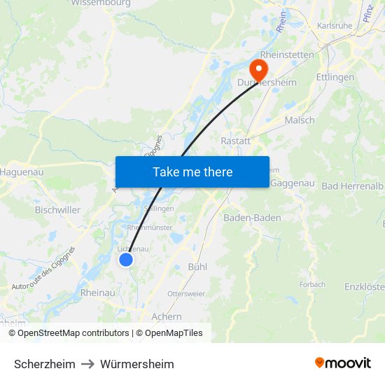 Scherzheim to Würmersheim map