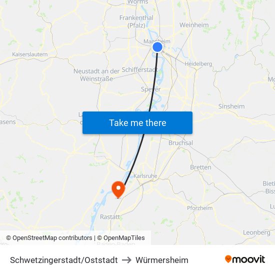 Schwetzingerstadt/Oststadt to Würmersheim map