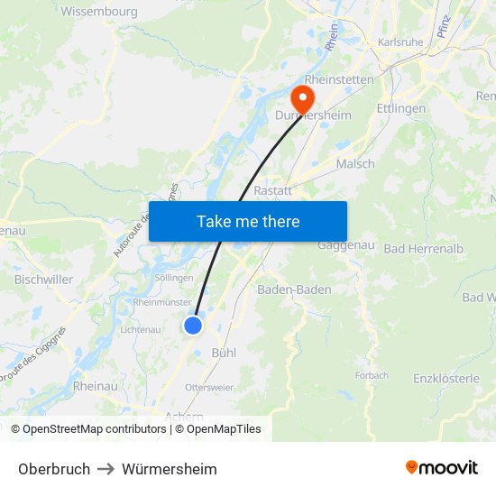 Oberbruch to Würmersheim map