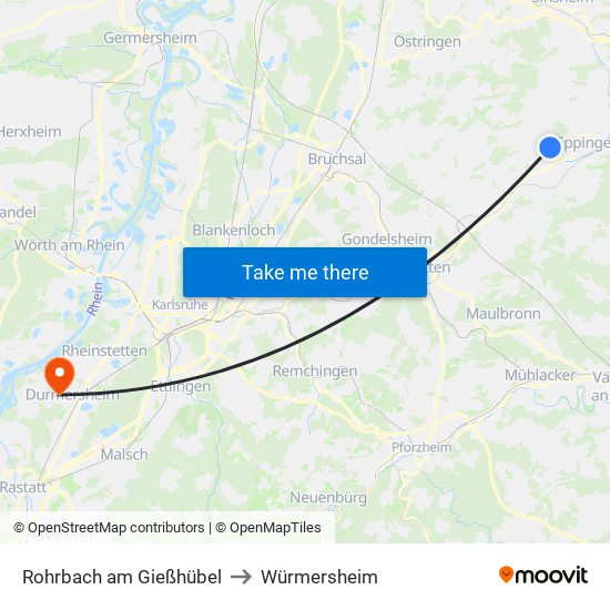 Rohrbach am Gießhübel to Würmersheim map