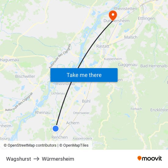 Wagshurst to Würmersheim map