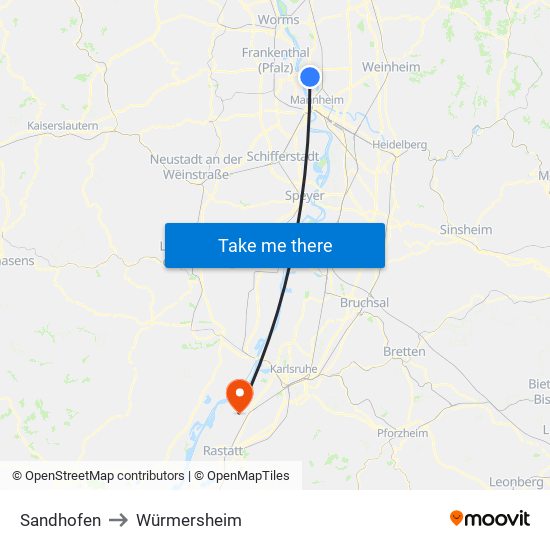 Sandhofen to Würmersheim map