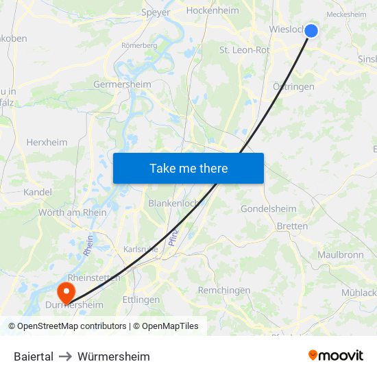 Baiertal to Würmersheim map