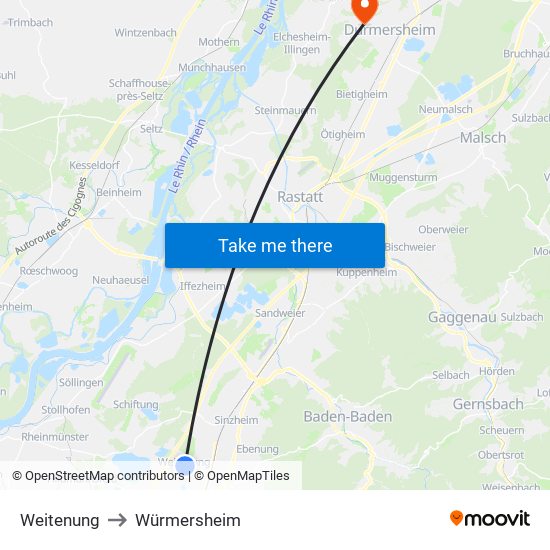 Weitenung to Würmersheim map