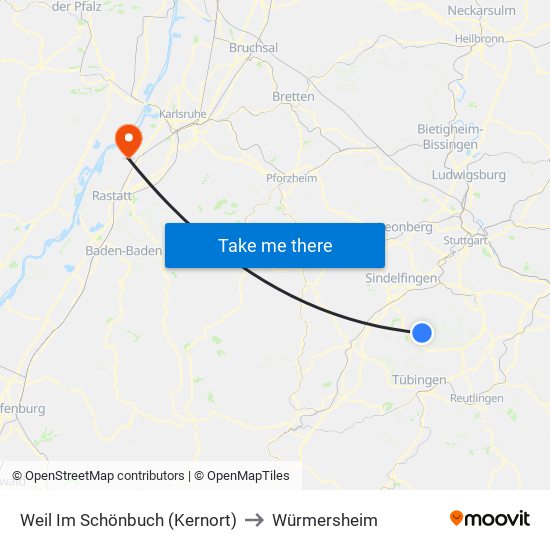 Weil Im Schönbuch (Kernort) to Würmersheim map