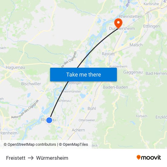 Freistett to Würmersheim map