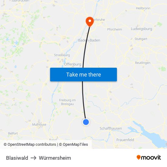 Blasiwald to Würmersheim map