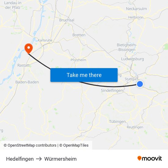 Hedelfingen to Würmersheim map