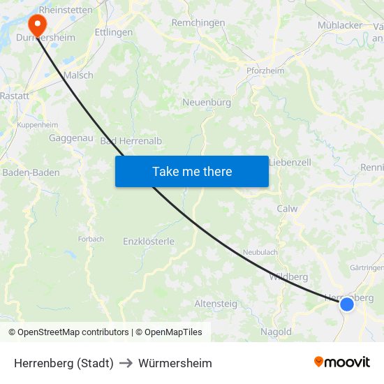 Herrenberg (Stadt) to Würmersheim map