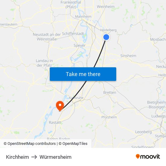 Kirchheim to Würmersheim map