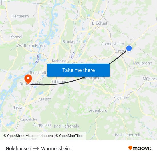 Gölshausen to Würmersheim map