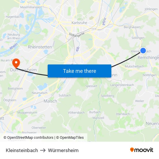 Kleinsteinbach to Würmersheim map
