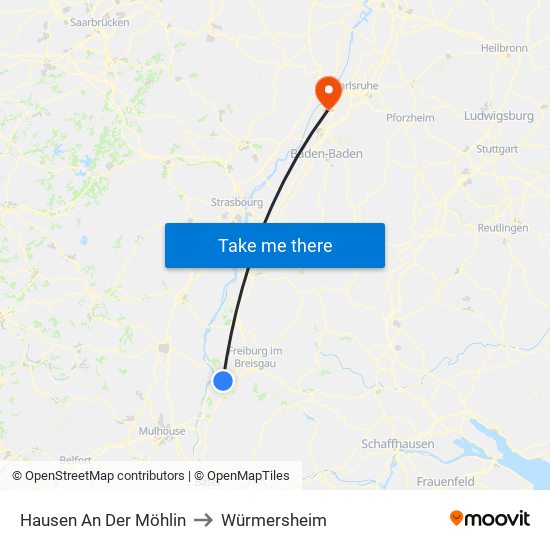 Hausen An Der Möhlin to Würmersheim map