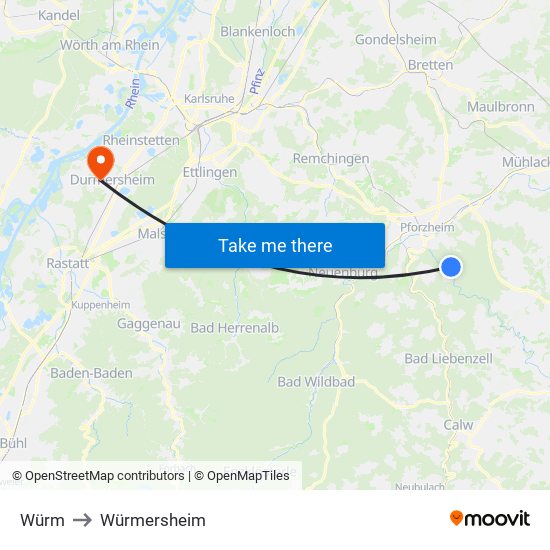 Würm to Würmersheim map