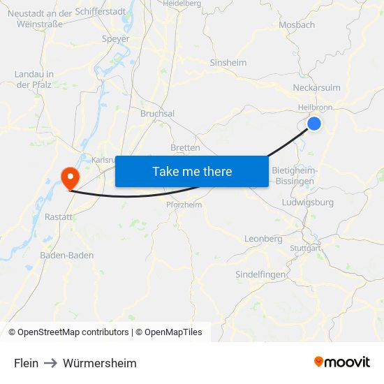 Flein to Würmersheim map
