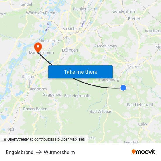 Engelsbrand to Würmersheim map
