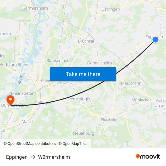 Eppingen to Würmersheim map