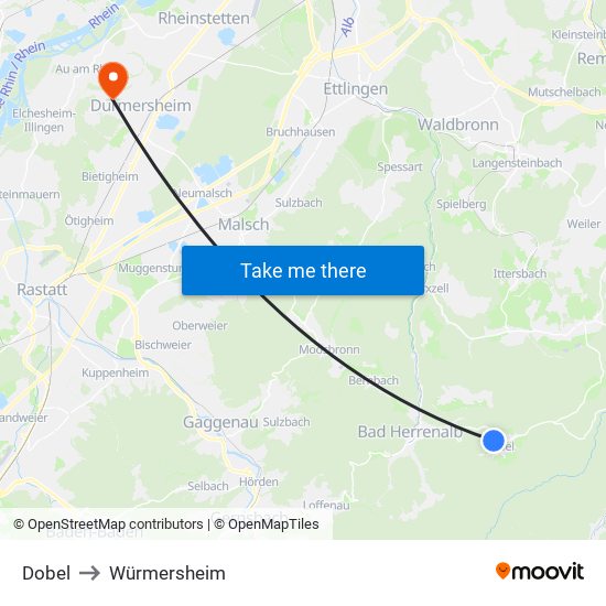 Dobel to Würmersheim map