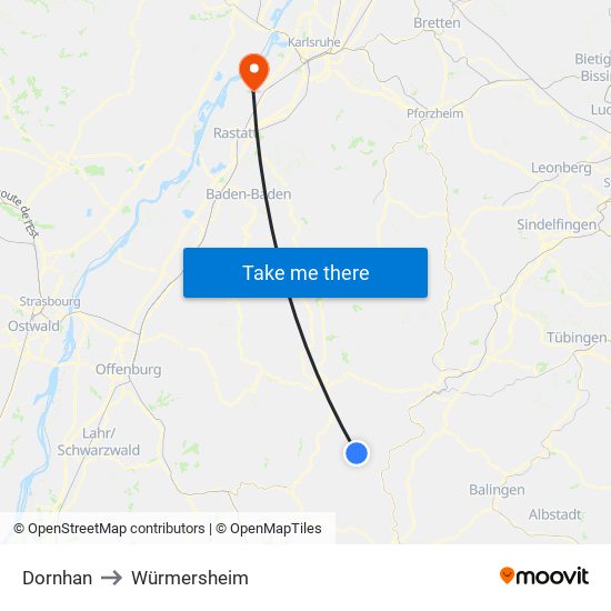 Dornhan to Würmersheim map