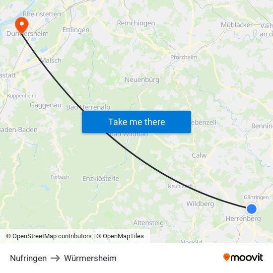 Nufringen to Würmersheim map