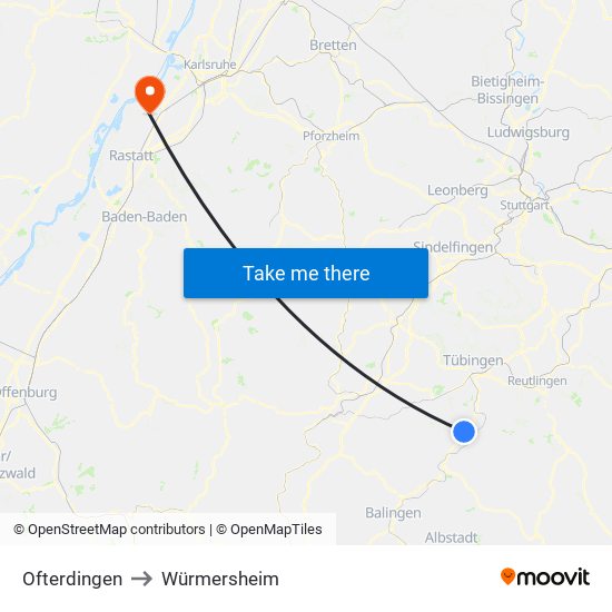 Ofterdingen to Würmersheim map