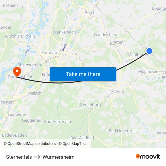 Sternenfels to Würmersheim map