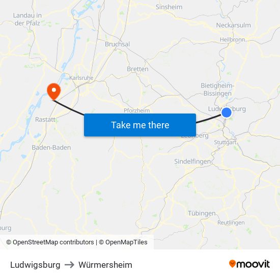 Ludwigsburg to Würmersheim map