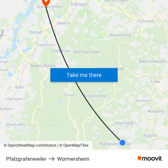Pfalzgrafenweiler to Würmersheim map