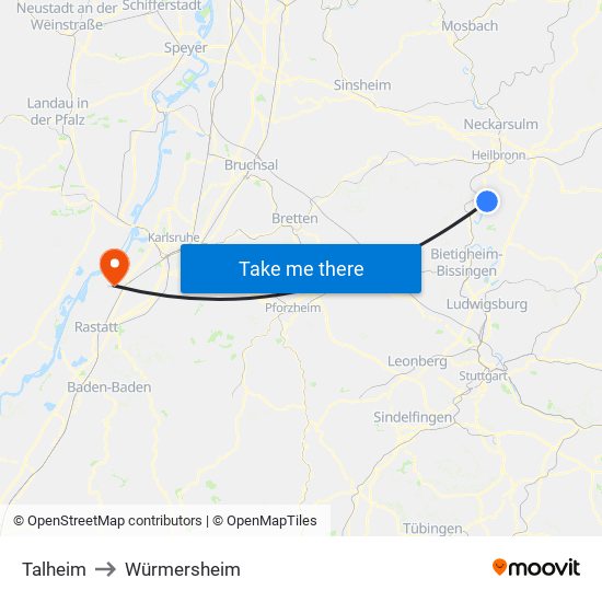 Talheim to Würmersheim map