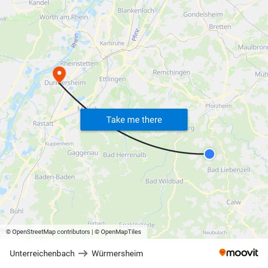 Unterreichenbach to Würmersheim map
