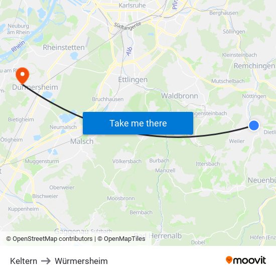 Keltern to Würmersheim map