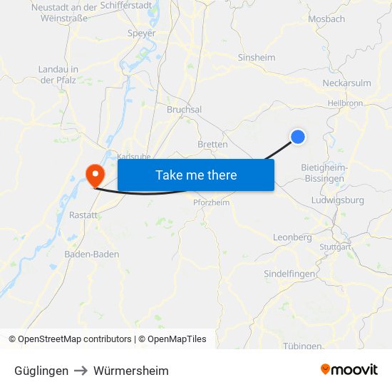Güglingen to Würmersheim map
