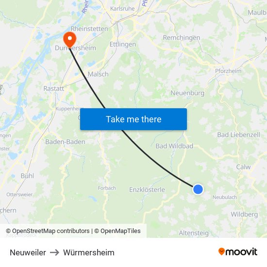 Neuweiler to Würmersheim map