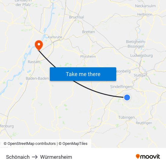 Schönaich to Würmersheim map