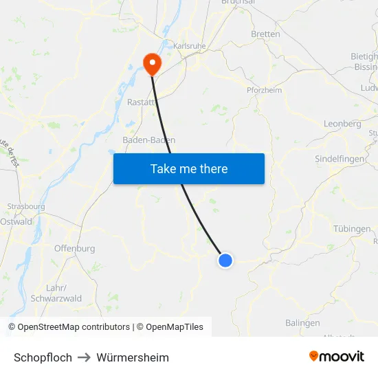 Schopfloch to Würmersheim map