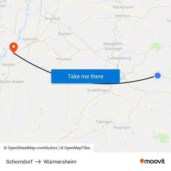 Schorndorf to Würmersheim map