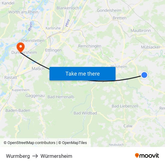 Wurmberg to Würmersheim map