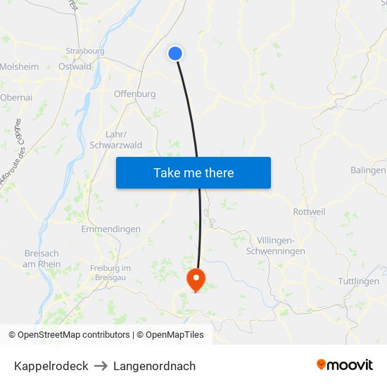 Kappelrodeck to Langenordnach map