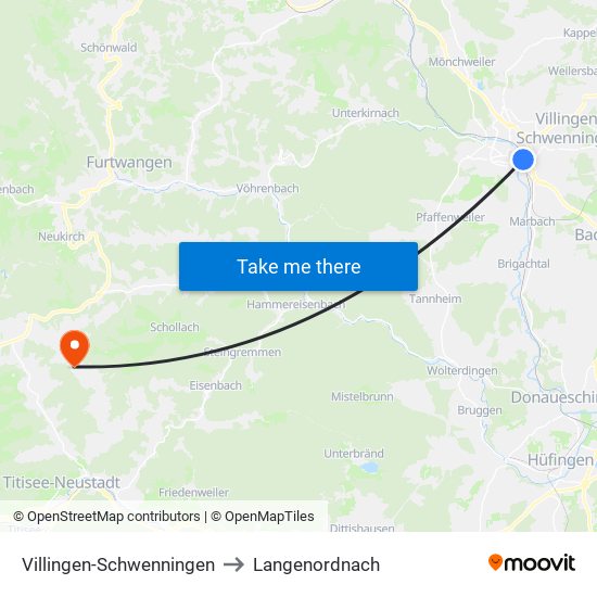 Villingen-Schwenningen to Langenordnach map