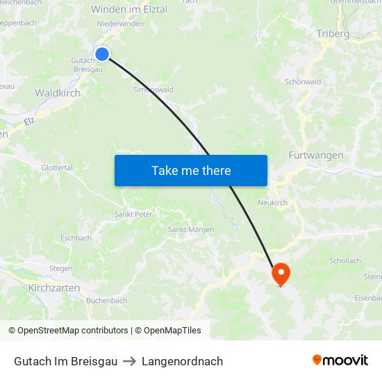 Gutach Im Breisgau to Langenordnach map