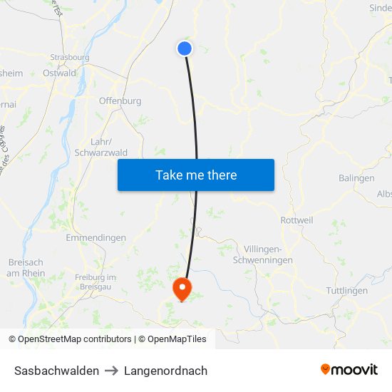 Sasbachwalden to Langenordnach map