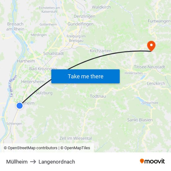 Müllheim to Langenordnach map