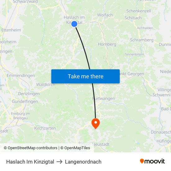 Haslach Im Kinzigtal to Langenordnach map